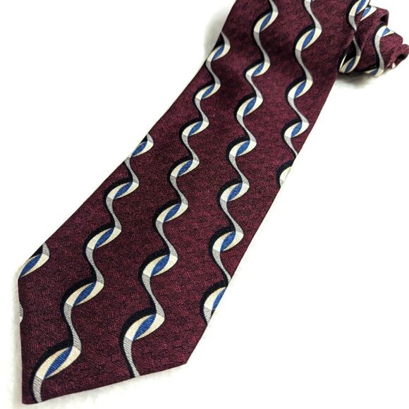 Vintage Men's 100% Silk Tie w/ Wavy Vertical Motif - Silk from Italy - Picture 1 of 12